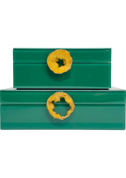 Yeşil Doğal Taşlı Cam Takı Kutusu