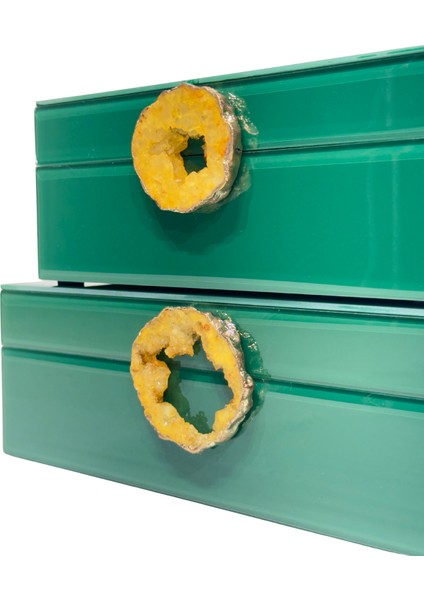 Yeşil Doğal Taşlı Cam Takı Kutusu modelleri