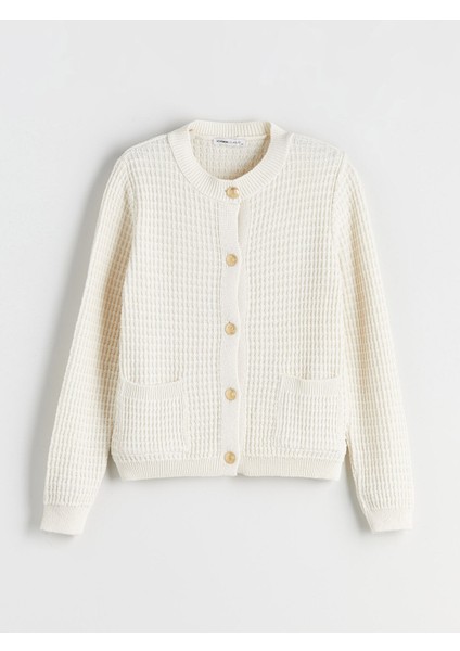 Yeni Sezon Bisiklet Yaka Kendinden Desenli Kadın Triko Hırka indirimleri