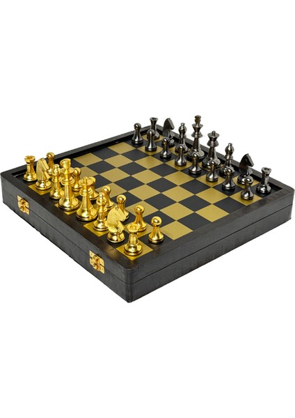Gold & Antrasit Döküm Taşlı Kutulu Satranç Seti
