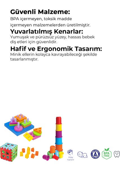Sevimli Kule & Bultak Küp & Geometrik Şekiller Eğlence Gelişim Kombinasyonu 3 Lü fiyatları