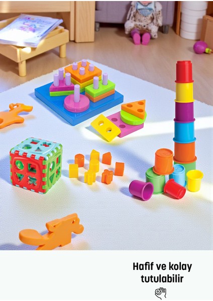 Sevimli Kule & Bultak Küp & Geometrik Şekiller Eğlence Gelişim Kombinasyonu 3 Lü fırsatları