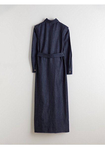 Yeni Sezon Gömlek Yaka Kemerli Jean Elbise fiyatları