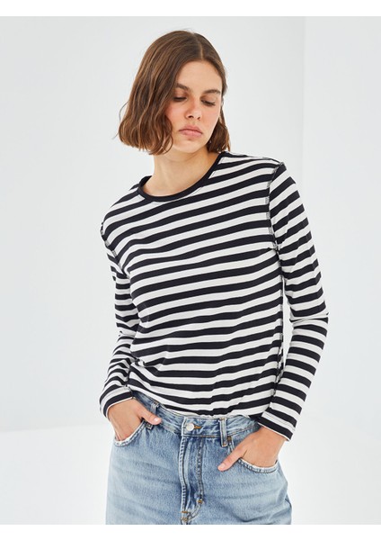 Yeni Sezon Bisiklet Yaka Çizgili Uzun Kollu Kadın Tişört
