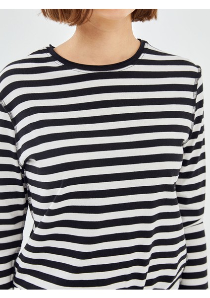 Yeni Sezon Bisiklet Yaka Çizgili Uzun Kollu Kadın Tişört modelleri