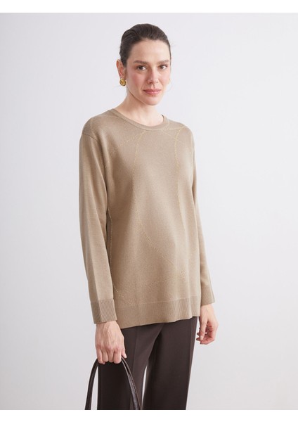 Yeni Sezon Bisiklet Yaka Desenli Kadın Triko Kazak