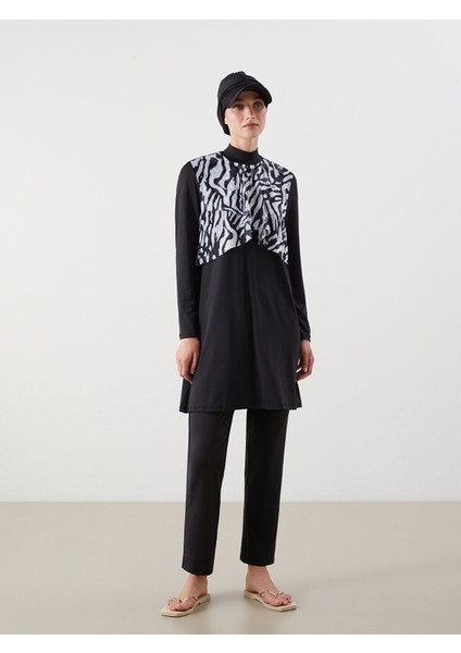 Yeni Sezon Dik Yaka Desenli Kadın Tesettür Mayo Takımı