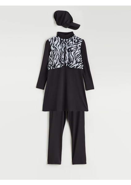 Yeni Sezon Dik Yaka Desenli Kadın Tesettür Mayo Takımı indirimleri