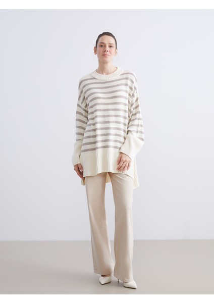 Yeni Sezon Bisiklet Yaka Çizgili Oversize Kadın Triko Kazak fiyatları