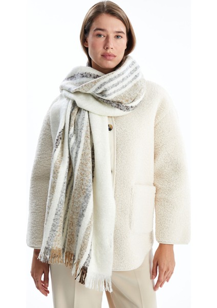 Yeni Sezon Çizgili Püsküllü Kadın Atkı