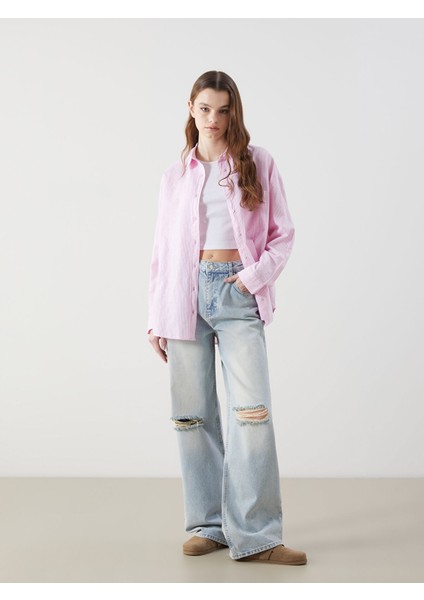 Yeni Sezon Wideleg Yırtık Detaylı Kadın Jean Pantolon