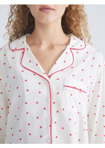 Yeni Sezon Gömlek Yaka Baskılı Kadın Pijama Takımı fırsatları