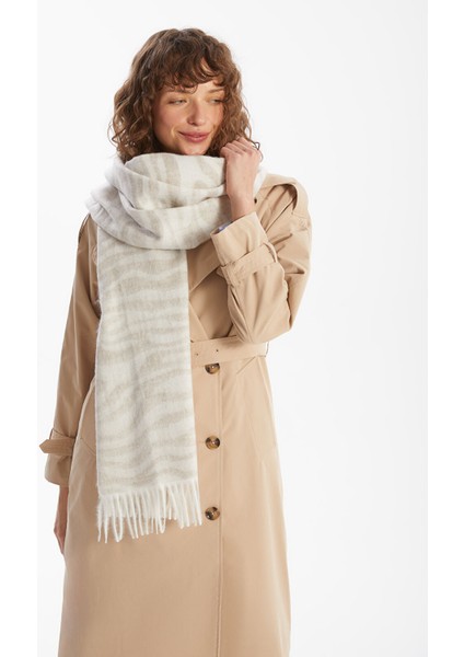 Yeni Sezon Zebra Desenli Püsküllü Kadın Atkı