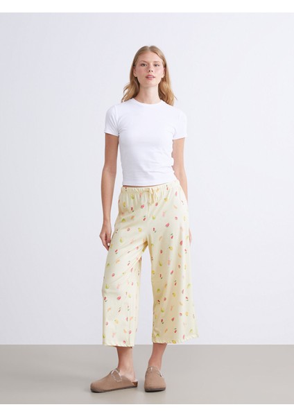 Yeni Sezon Beli Lastikli Baskılı Kadın Kapri Pijama Altı