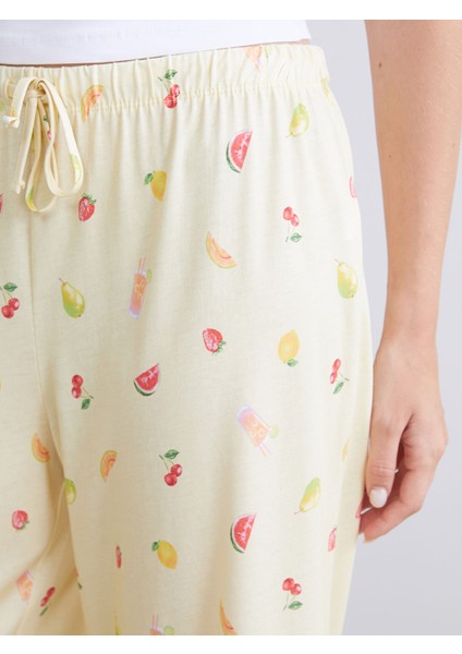 Yeni Sezon Beli Lastikli Baskılı Kadın Kapri Pijama Altı modelleri