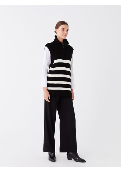 Yeni Sezon Dik Yaka Çizgili Oversize Kadın Triko Süveter modelleri