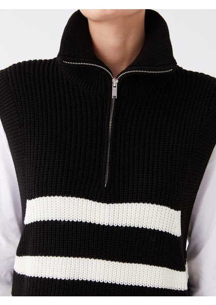 Yeni Sezon Dik Yaka Çizgili Oversize Kadın Triko Süveter fırsatları