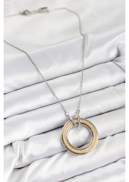 316L Çelik Zirkon Taşlı Dönen Daire Model Gold ve Gümüş Renk Kadın Kolye - TJ-BKO10479 fırsatları