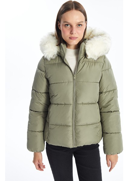 Yeni Sezon Kadın Kapüşonlu Düz Şişme Mont