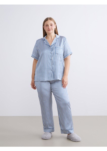 Yeni Sezon Gömlek Yaka Çizgili Kadın Pijama Takım fiyatları