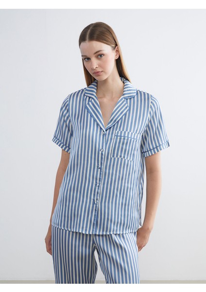 Yeni Sezon Gömlek Yaka Çizgili Kadın Pijama Takım modelleri