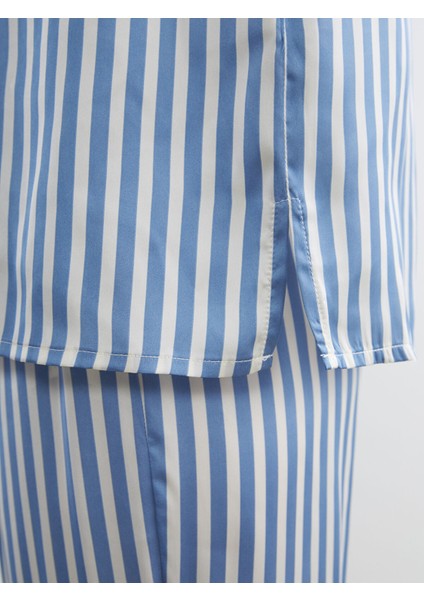 Yeni Sezon Gömlek Yaka Çizgili Kadın Pijama Takım fırsatları