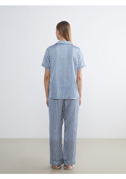 Yeni Sezon Gömlek Yaka Çizgili Kadın Pijama Takım indirimleri