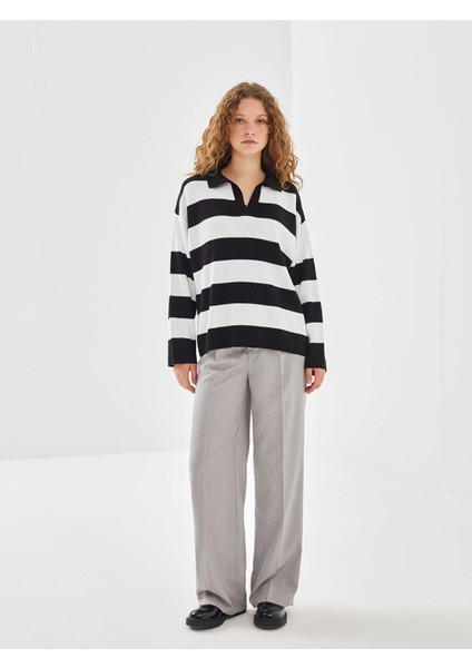 Yeni Sezon Polo Yaka Çizgili Kadın Triko Kazak fiyatları