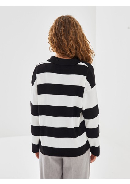 Yeni Sezon Polo Yaka Çizgili Kadın Triko Kazak fırsatları