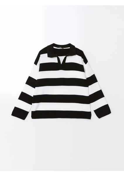Yeni Sezon Polo Yaka Çizgili Kadın Triko Kazak indirimleri