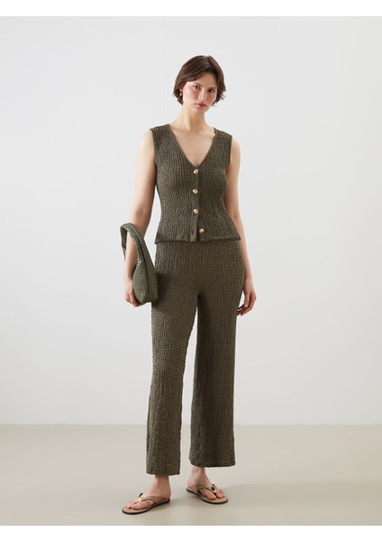 Yeni Sezon Beli Lastikli Dokulu Kadın Pantolon