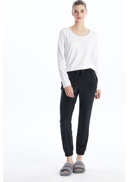 Yeni Sezon Beli Lastikli Düz Kadife Kadın Jogger Pijama Alt fiyatları