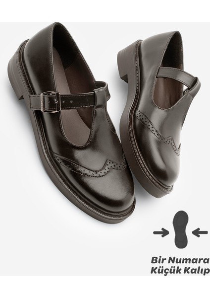 Kadın Loafer Çift Yüzlü Bantlı Günlük Ayakkabı Titra Kahve