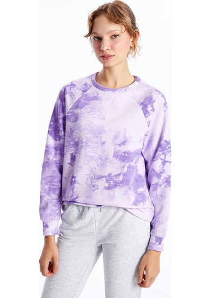 Yeni Sezon Bisiklet Yaka Batik Desenli Kadın Kalın Sweatshirt
