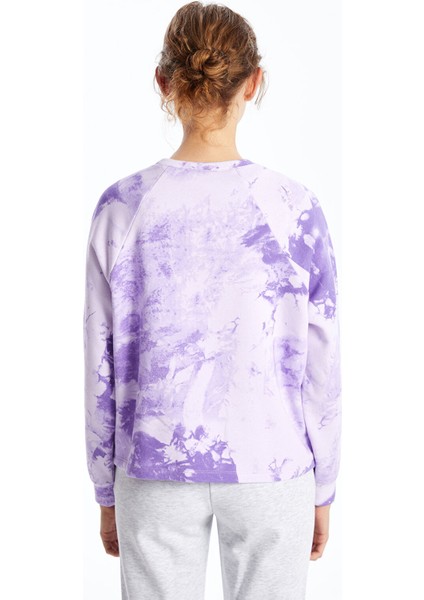 Yeni Sezon Bisiklet Yaka Batik Desenli Kadın Kalın Sweatshirt fırsatları
