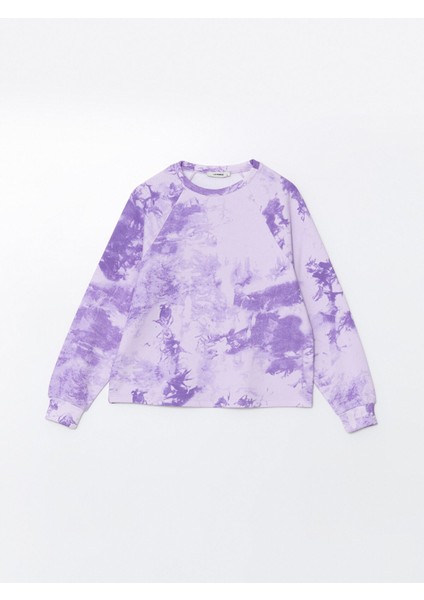 Yeni Sezon Bisiklet Yaka Batik Desenli Kadın Kalın Sweatshirt indirimleri