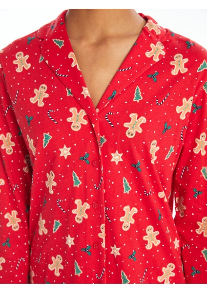 Yeni Sezon Gömlek Yaka Yılbaşı Temalı Kadın Pijama Takımı modelleri