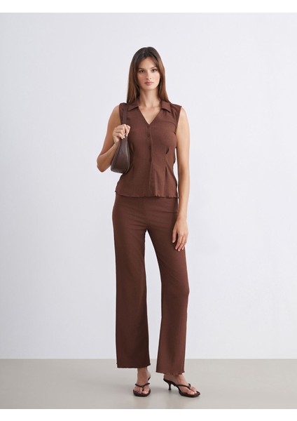 Yeni Sezon Gömlek Yaka Dokulu Kadın Yelek fiyatları