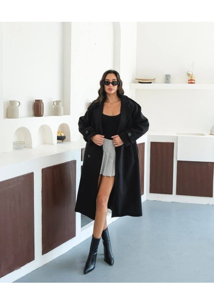 Yeni Sezon Kruvaze Yaka Kuşaklı Astarlı Ithal Kaşe Kaban