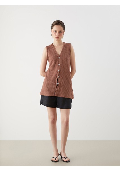 Yeni Sezon V Yaka Kendinden Desenli Kadın Yelek fiyatları