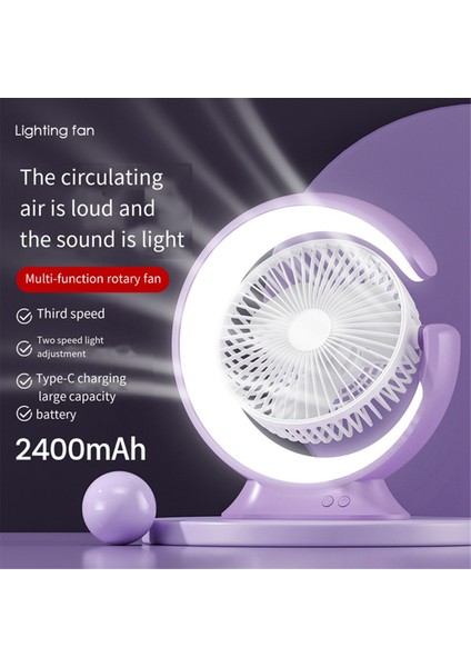 Masa Lambası Fan 2400MAH Masaüstü Koşucusu Işık Mini El Elektrik Fanı Pratik 3 Vitesli Fan, Mor (Yurt Dışından)