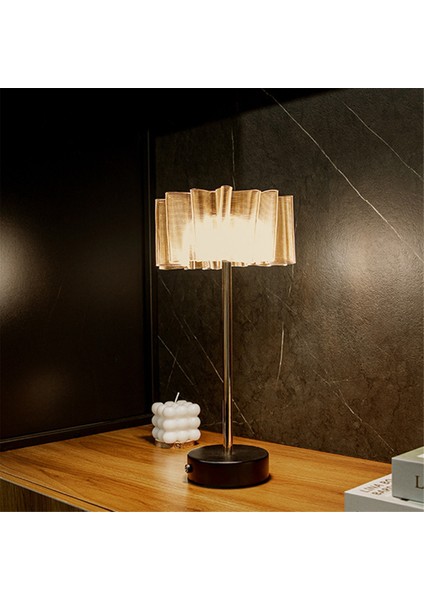 Yatak Odası Lambası Restoranı Için Pileli Başucu Lambası Şarj Masa Lambası 3 Seviyeli Parlaklık Atmosfer Dekorasyonu (Yurt Dışından)