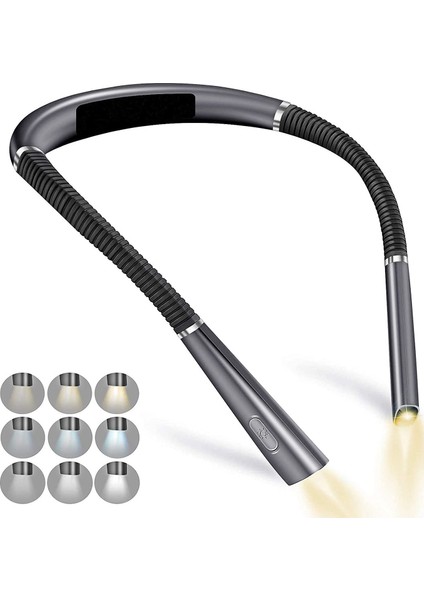 LED Boyun Okuma Işıkları, Şarj Edilebilir Kitap Okuma Işığı, Silikon Kollar Boyun Işıkları Çalışma-Gri Için Okuma Lambası (Yurt Dışından)