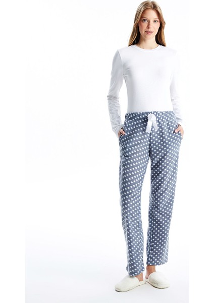 Yeni Sezon Beli Lastikli Puantiyeli Kadın Polar Pijama Altı