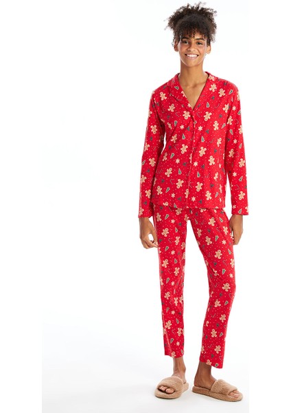 Yeni Sezon Gömlek Yaka Yılbaşı Temalı Kadın Pijama Takımı fiyatları