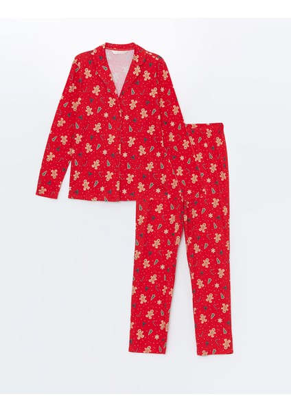 Yeni Sezon Gömlek Yaka Yılbaşı Temalı Kadın Pijama Takımı indirimleri