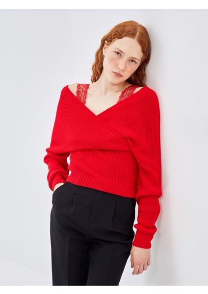 Yeni Sezon Kruvaze Yaka Kadın Triko Kazak