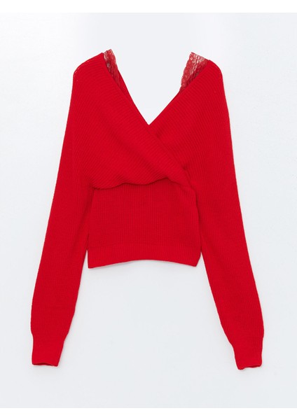 Yeni Sezon Kruvaze Yaka Kadın Triko Kazak indirimleri