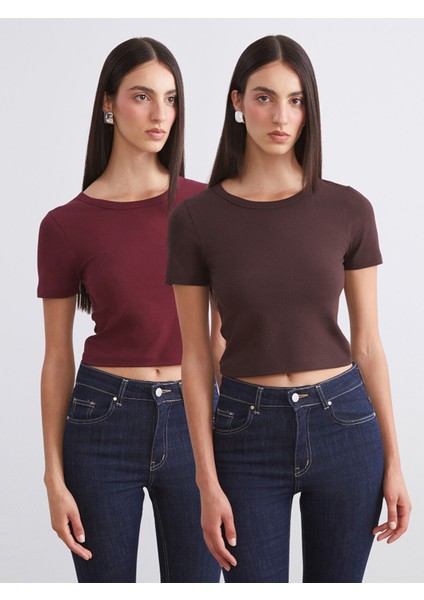 Yeni Sezon Bisiklet Yaka Kadın Crop 2'li