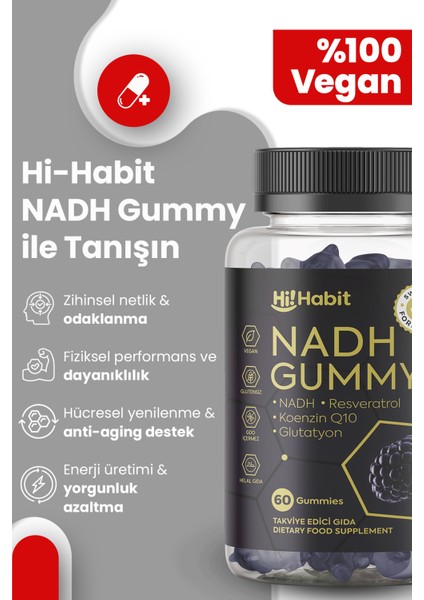 Nadh Gummy – Q10, Glutatyon, Resveratrol Içeren Vegan Takviye Edici Gıda (90 Günlük) fırsatları